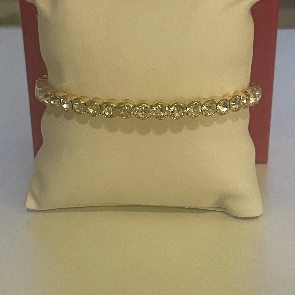 Women's Gold Tennis Bracelet Clear Crystal Round Cut Bezel Link Jewelry
